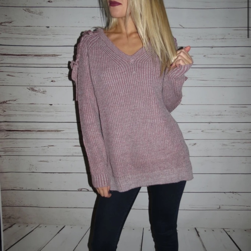Dusty Rose Lace-Up Pullover Sweater